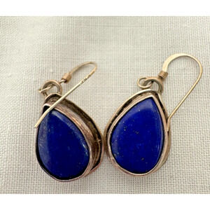 VINTAGE Lapis Lazuli Sterling Silver Earrings TS Signed Native American Teardrop